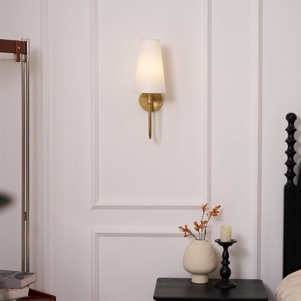 Antique Brass-Finish Wall Sconce with Fabric Shade - view 11
