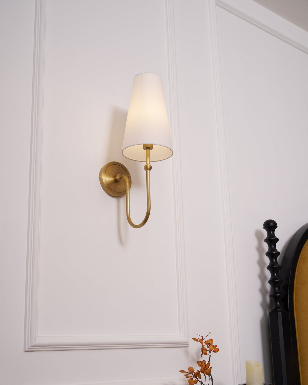 Antique Brass-Finish Wall Sconce with Fabric Shade - view 12