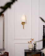 Antique Brass-Finish Wall Sconce with Fabric Shade - view 13