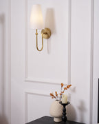 Antique Brass-Finish Wall Sconce with Fabric Shade - view 14