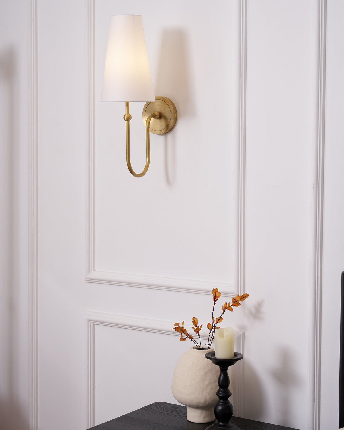 Antique Brass-Finish Wall Sconce with Fabric Shade - view 14