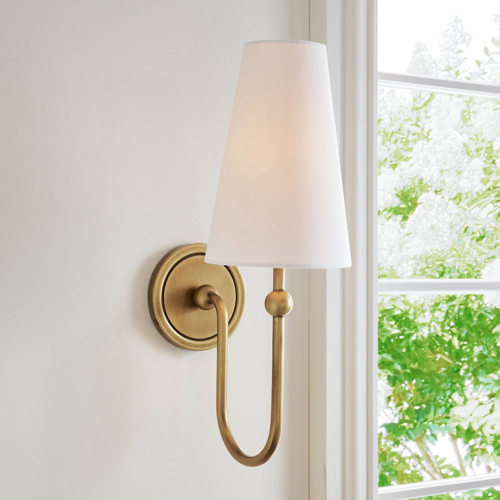 Antique Brass-Finish Wall Sconce with Fabric Shade - view 3