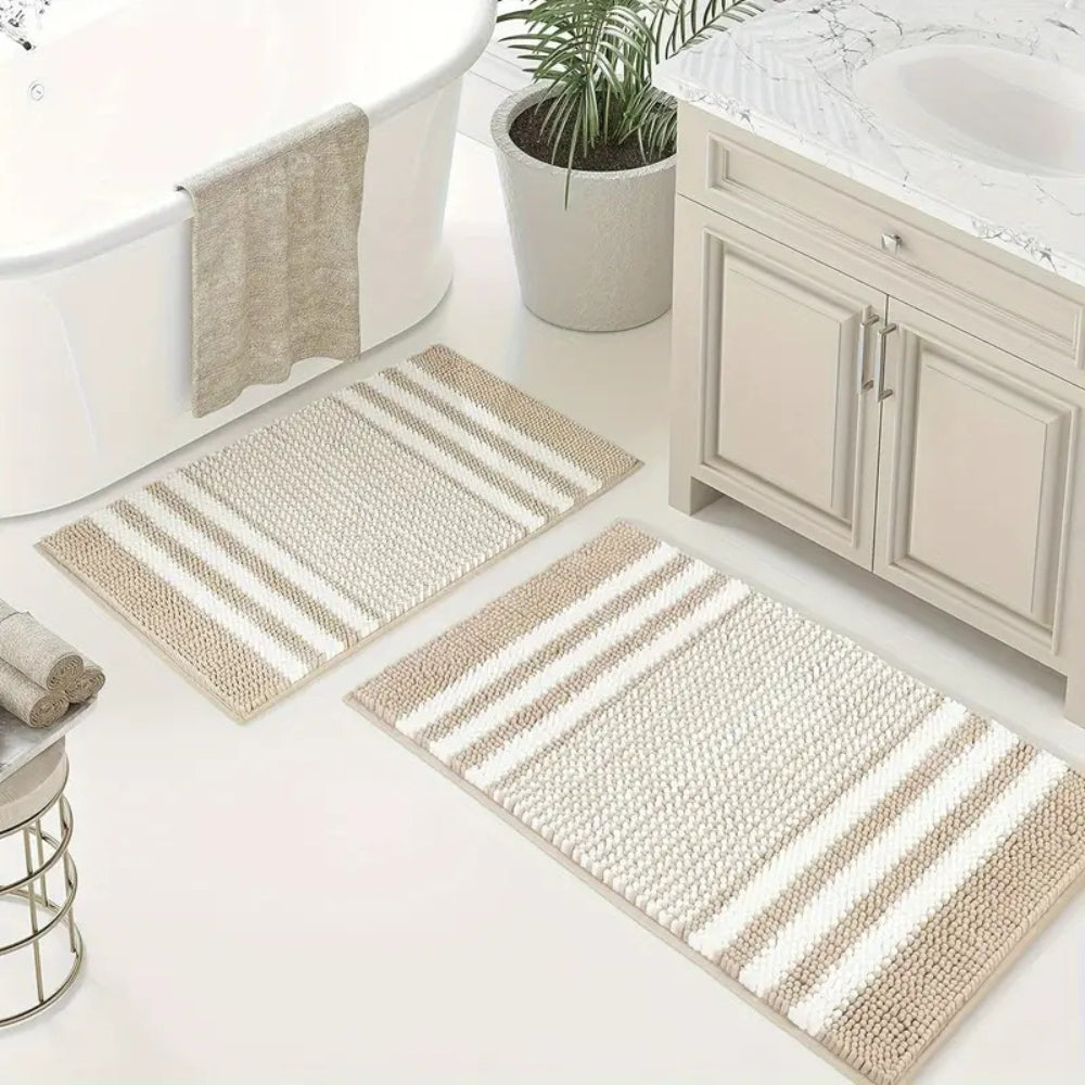 Striped Chenille Bath Mat – image 1