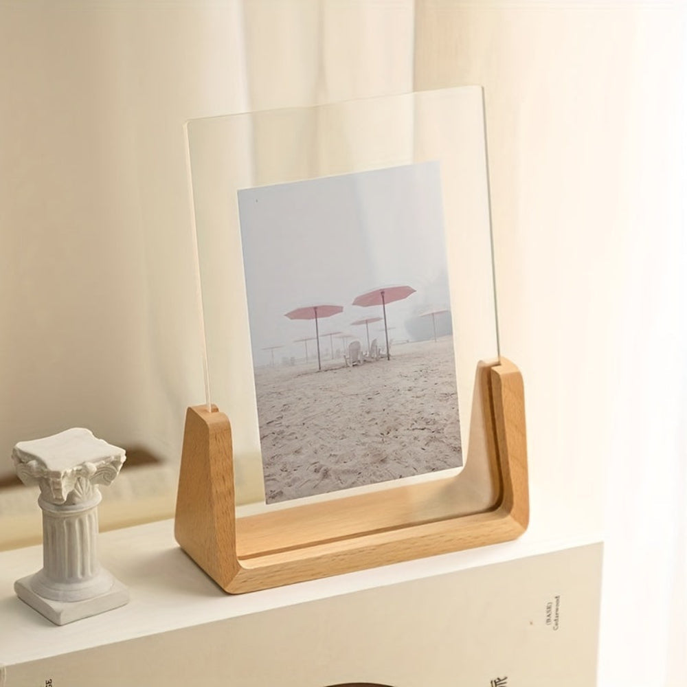 Acrylic Photo Frame with Wooden Base, Tabletop Display — product view 3