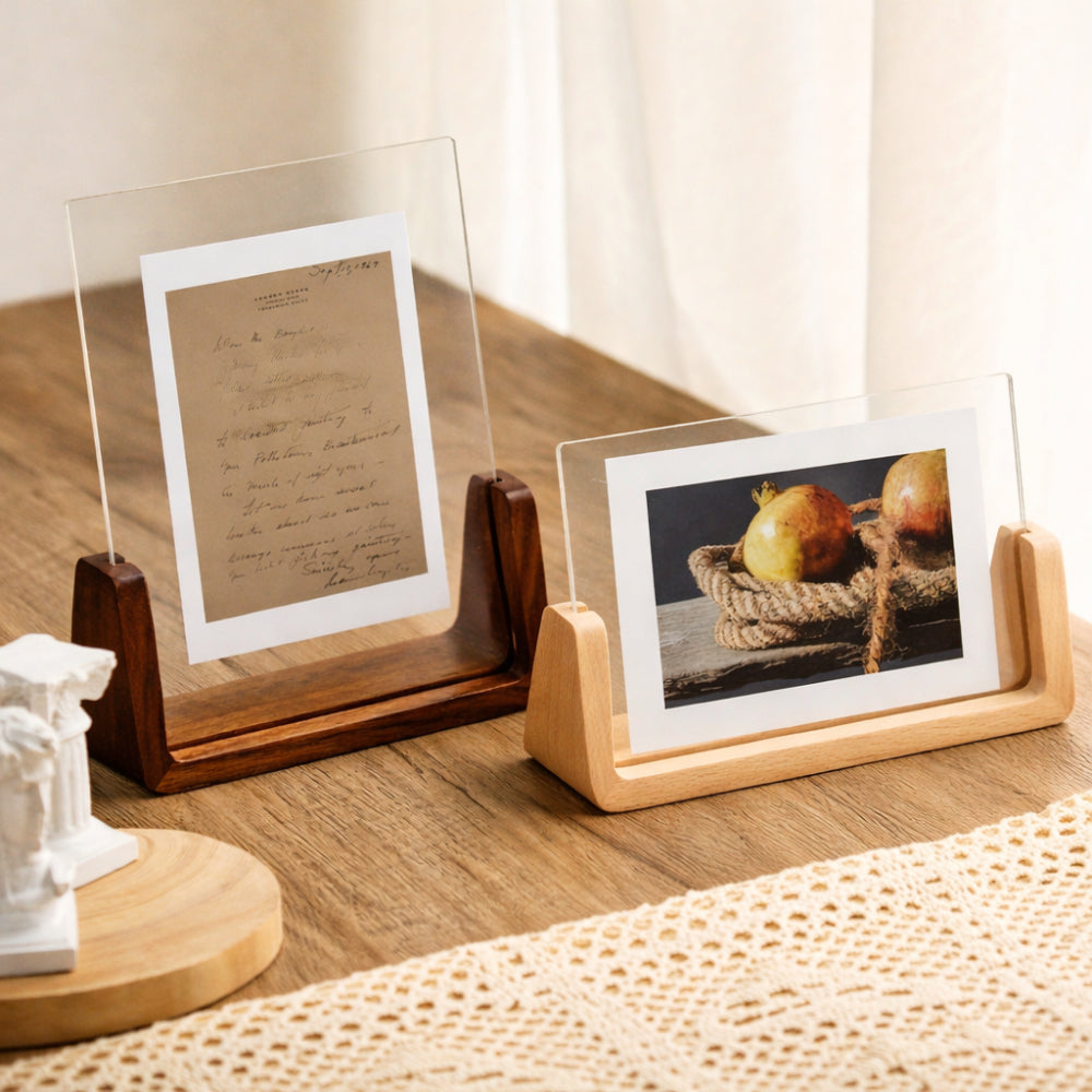 Acrylic Photo Frame with Wooden Base, Tabletop Display — product view 1