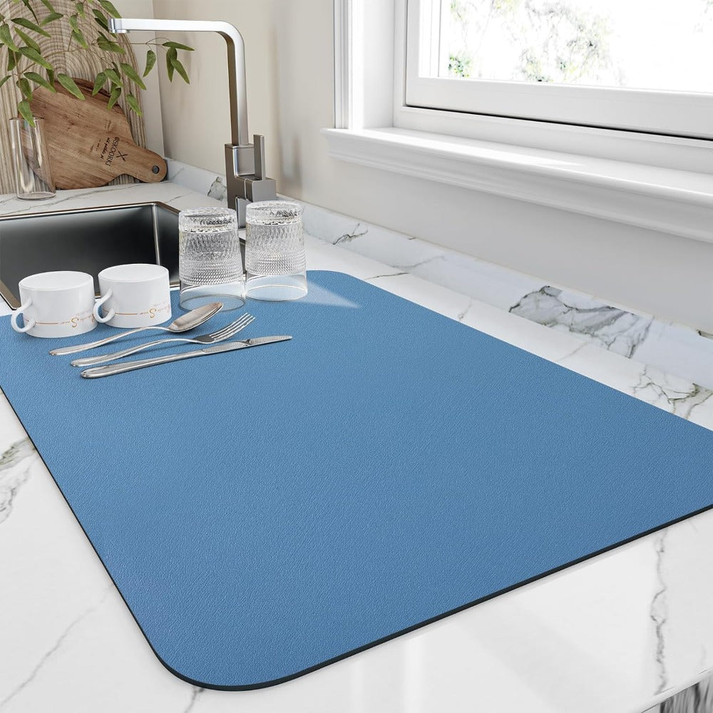 Quick-Dry Dish Drying Mat — Blue