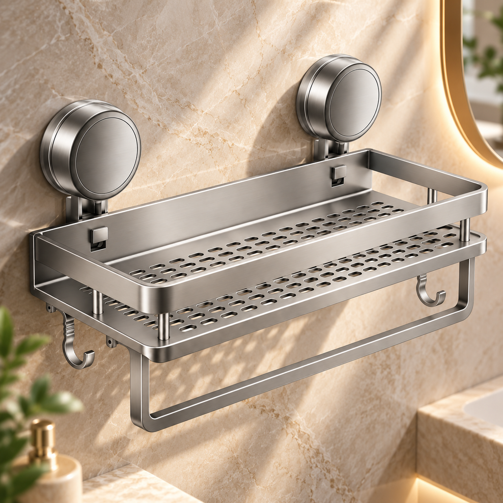 Removable Suction Cup Bathroom Storage Shelf Wall Mount