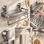 Removable Suction Cup Bathroom Storage Shelf Wall Mount