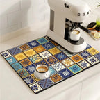Absorbent Coffee Bar Mat — Azure Patch, Autumn Mosaic