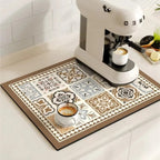Absorbent Coffee Bar Mat — Floral Wood