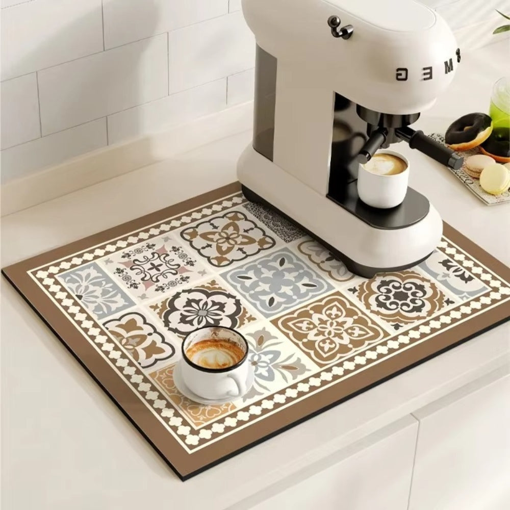 Absorbent Coffee Bar Mat — Floral Wood