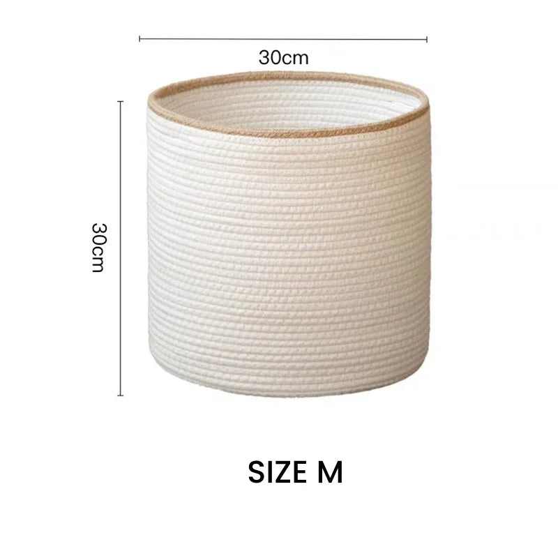 Round Cotton Rope Storage Basket with Beige Trim