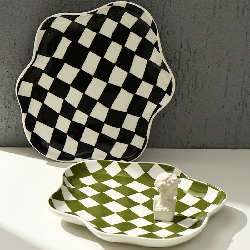 Checkerboard Ceramic Serving Tray