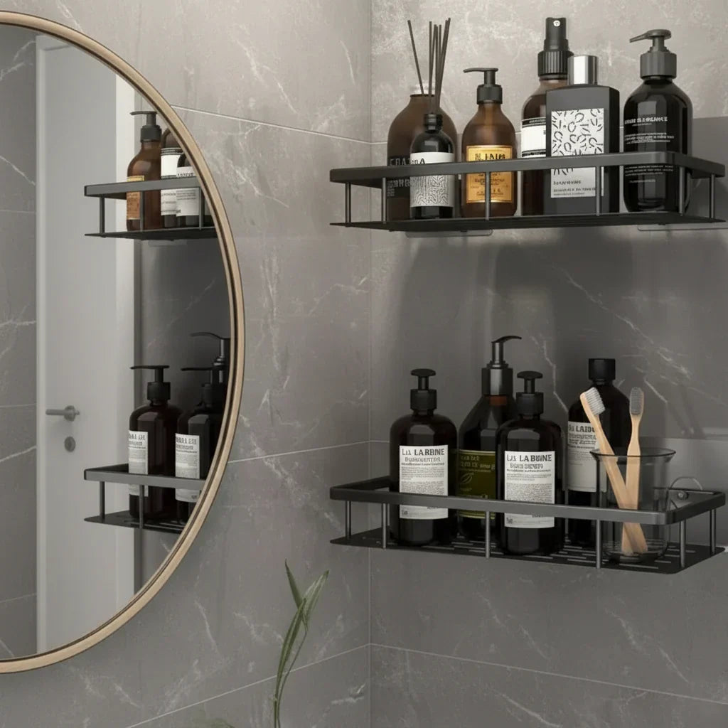 Adhesive Bathroom Shelf, Drill-Free Shower Storage Organiser — product view 14