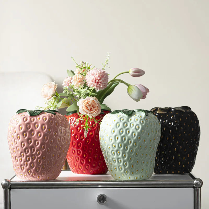Red Strawberry Ceramic Flower Vase