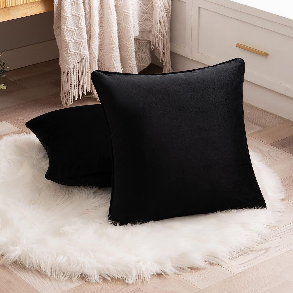 Black and White Velvet Cushion Cover