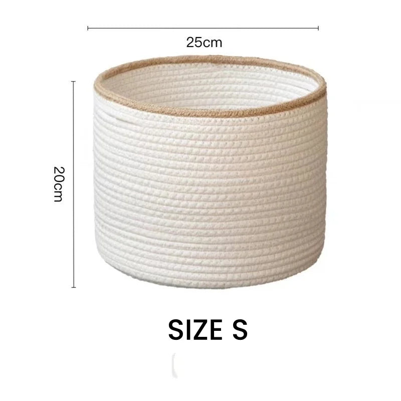 Round Cotton Rope Storage Basket with Beige Trim