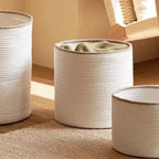 Round Cotton Rope Storage Basket with Beige Trim