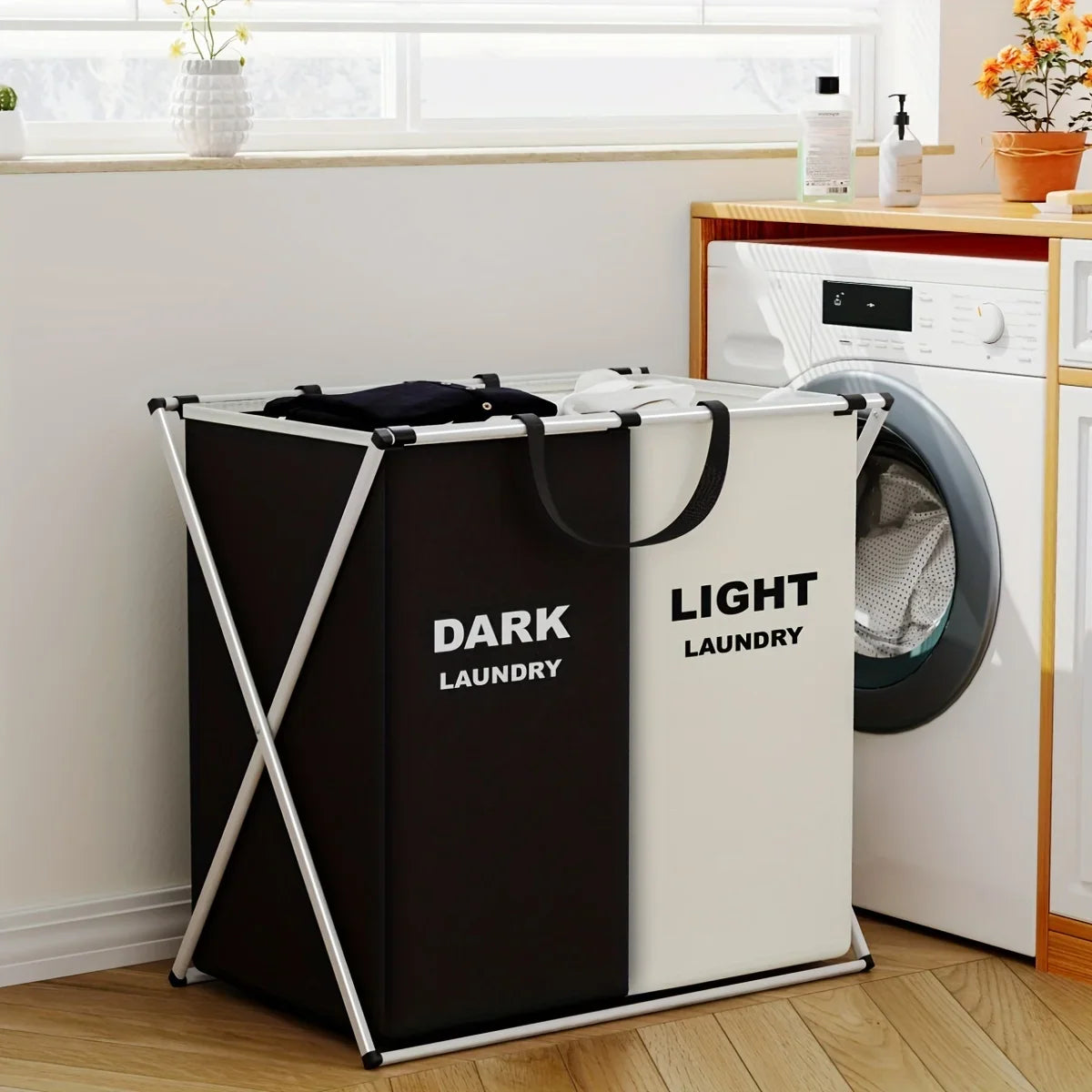 Multi-Section Laundry Hamper Foldable Clothes Basket with Compartments