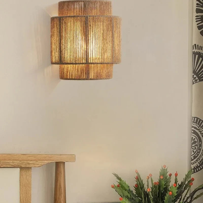 Handwoven Rattan Wall Lamp