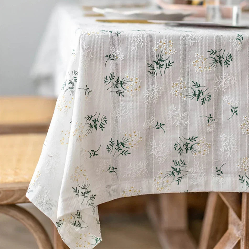 Floral Cotton Tablecloth with Decorative Edging