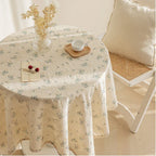 Floral Cotton Tablecloth with Decorative Edging