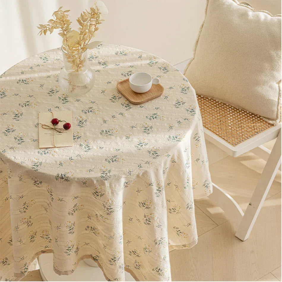 Floral Cotton Tablecloth with Decorative Edging