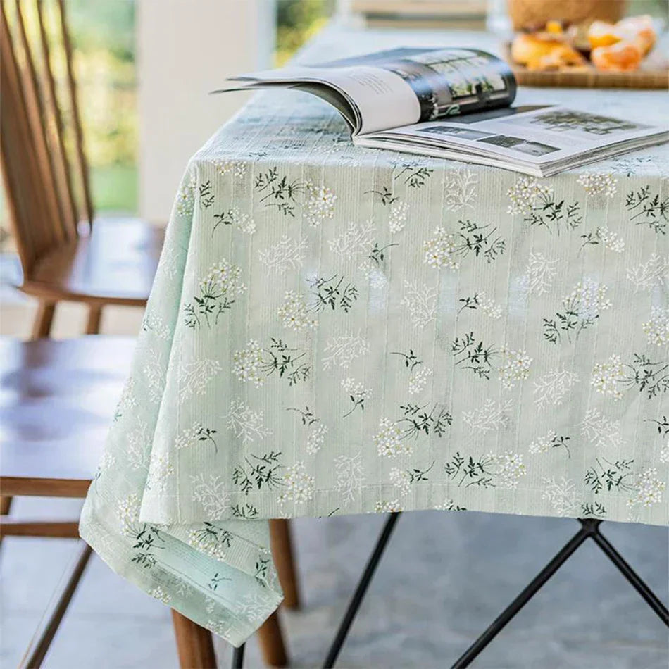 Floral Cotton Tablecloth with Decorative Edging