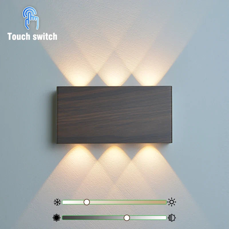 Rechargeable LED Wall Lamp, USB-C Touch Light with 3 Modes - Walnut, Tricolour (Warm white / Natural white / Cold white)