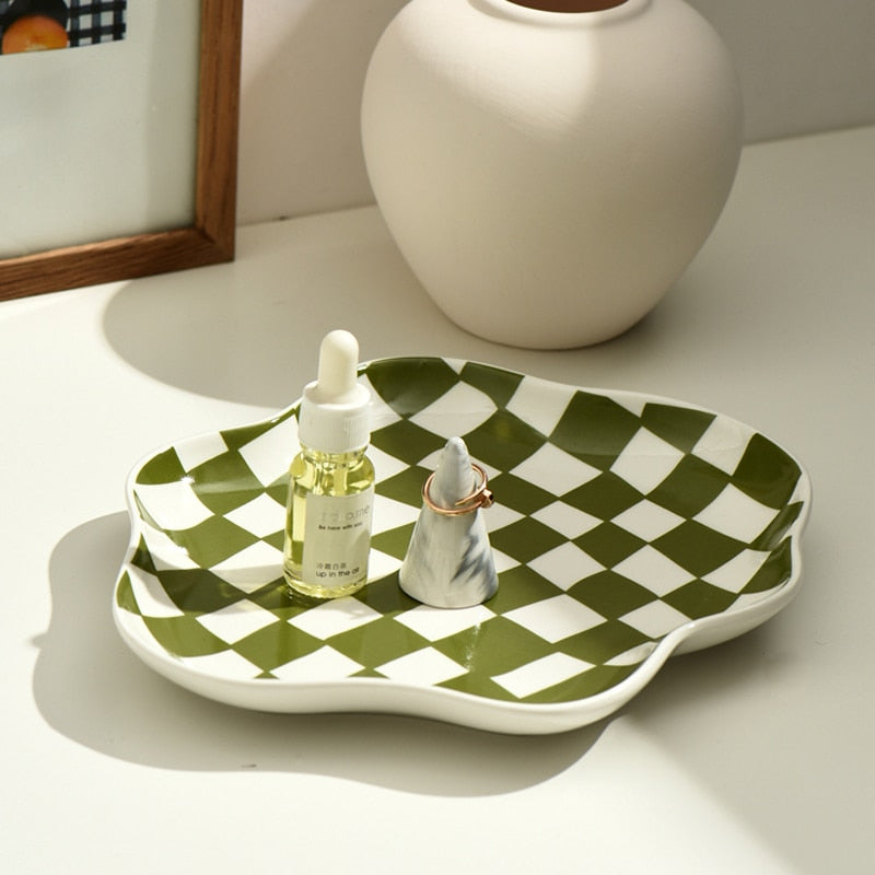 Checkerboard Ceramic Serving Tray