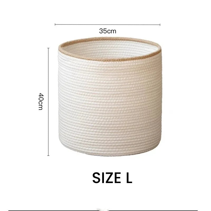 Round Cotton Rope Storage Basket with Beige Trim