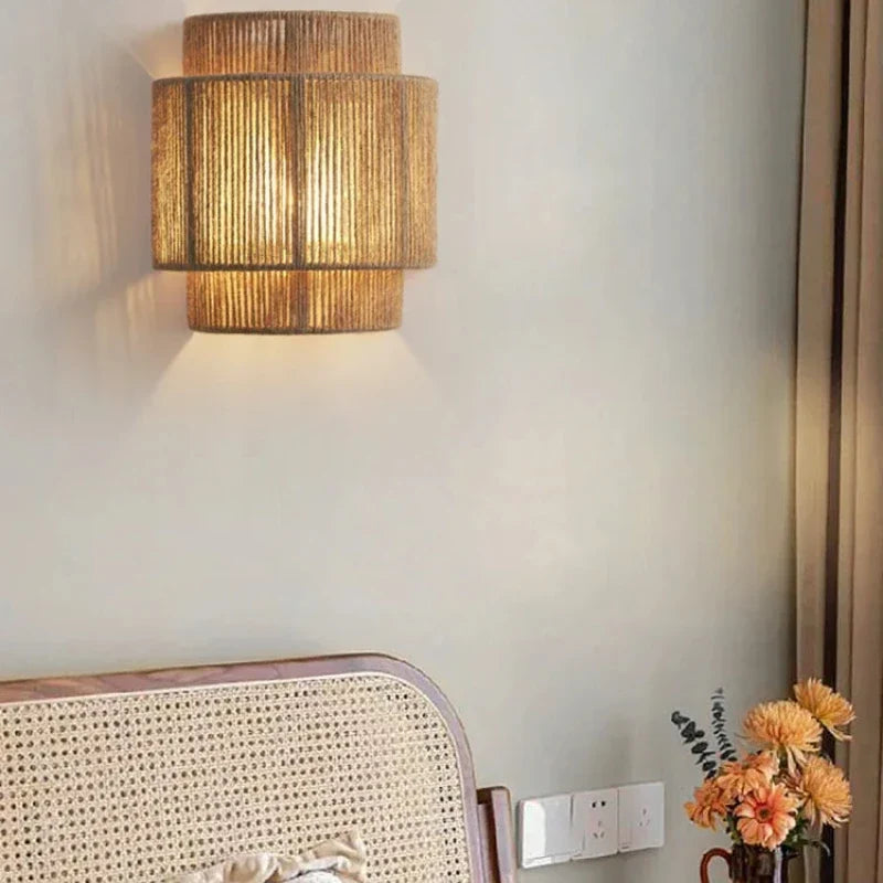 Handwoven Rattan Wall Lamp