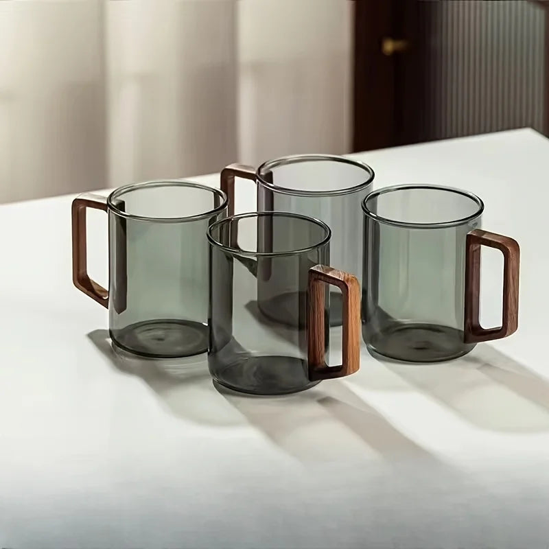 Borosilicate Glass Coffee Mug with Walnut Handle, 399.24 ml (13.5 US fl oz) — product view 2