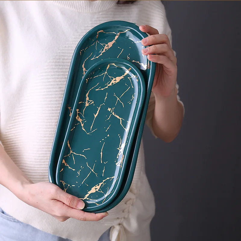 Marble Effect Ceramic Oval Storage Tray