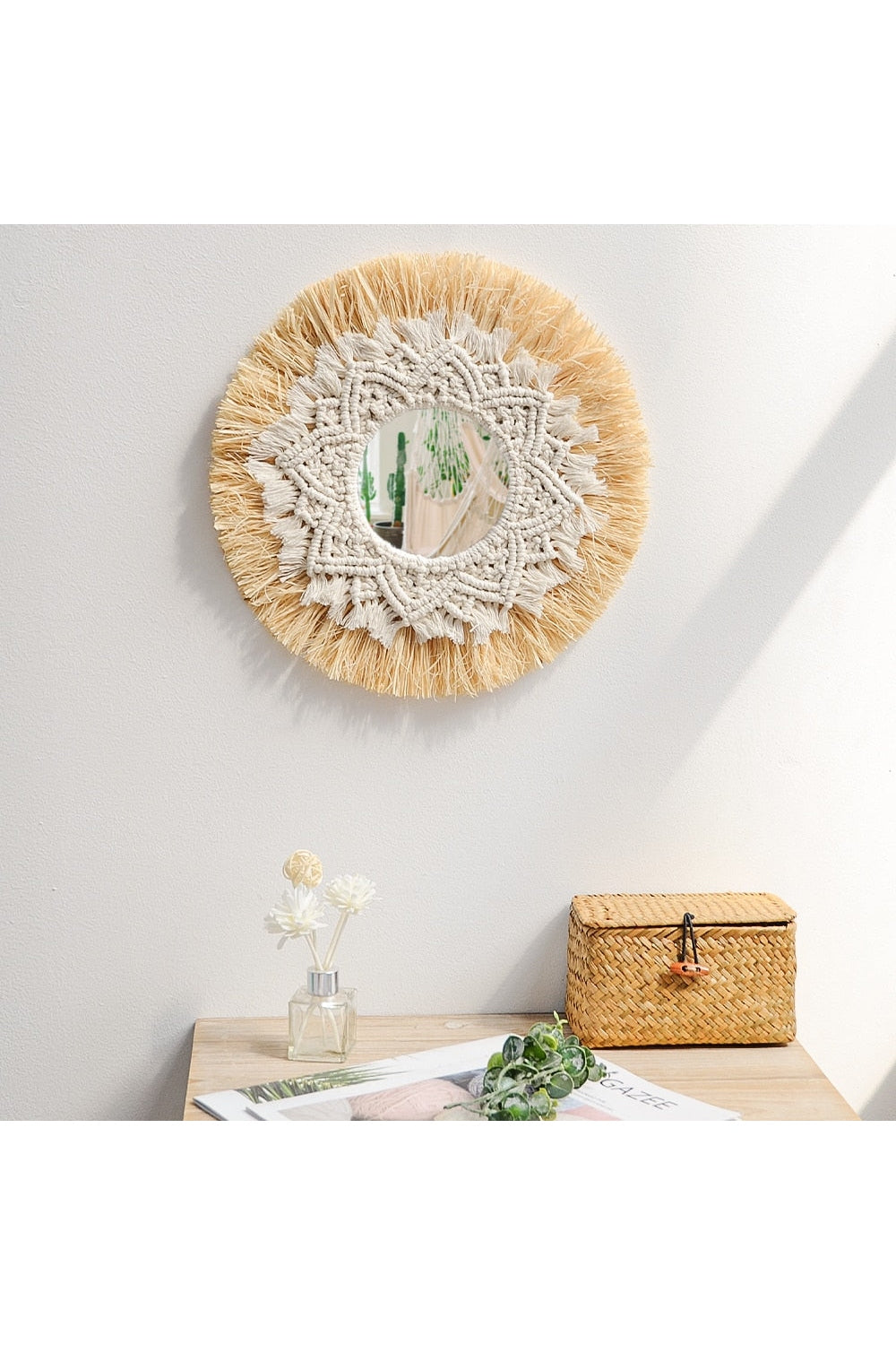 Woven Grass and Cotton Decorative Mirror, 35 cm