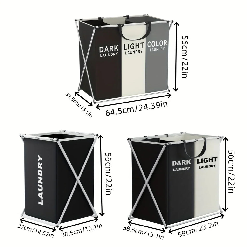 Multi-Section Laundry Hamper Foldable Clothes Basket with Compartments