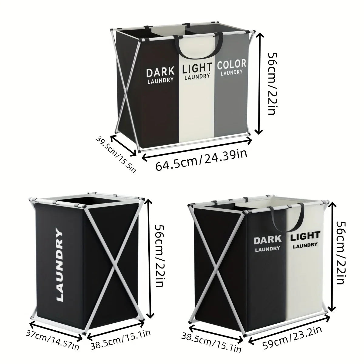 Multi-Section Laundry Hamper Foldable Clothes Basket with Compartments