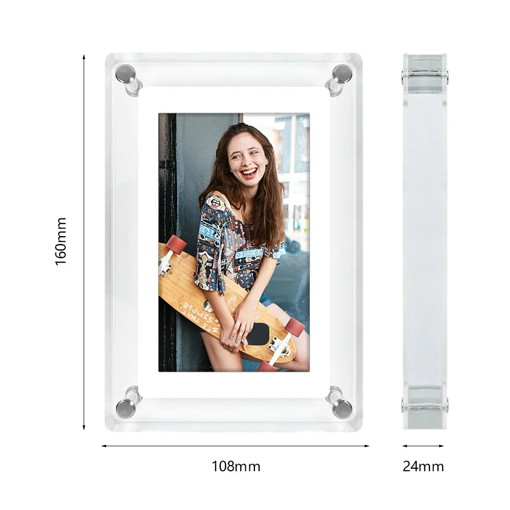 Acrylic Digital Photo Frame Portable IPS Display with Built-in Battery
