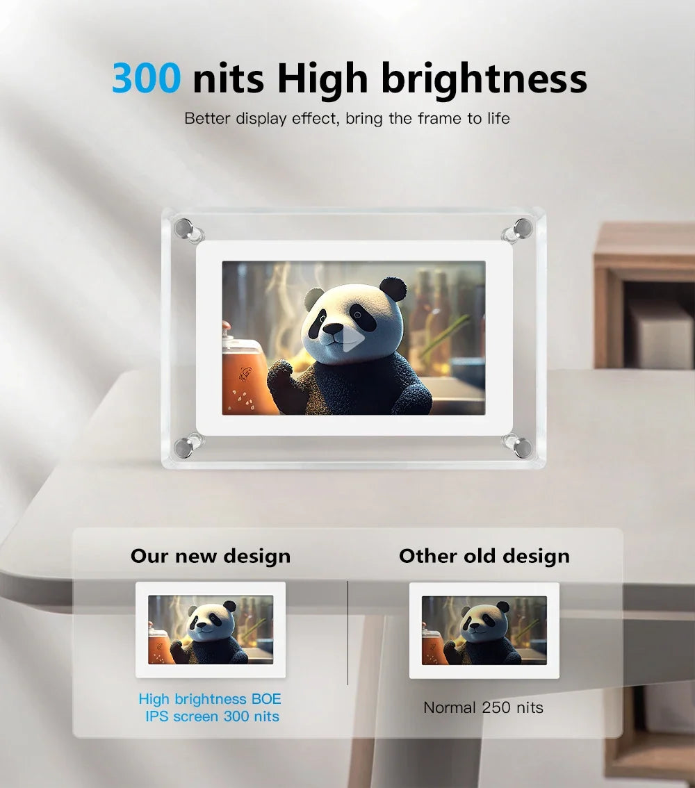 Acrylic Digital Photo Frame Portable IPS Display with Built-in Battery