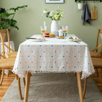 Floral Cotton Tablecloth with Decorative Edging