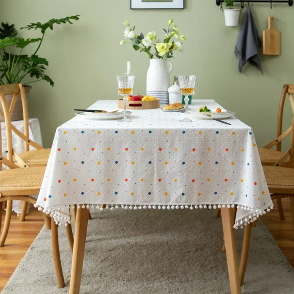 Floral Cotton Tablecloth with Decorative Edging