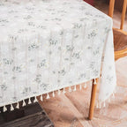 Floral Cotton Tablecloth with Decorative Edging