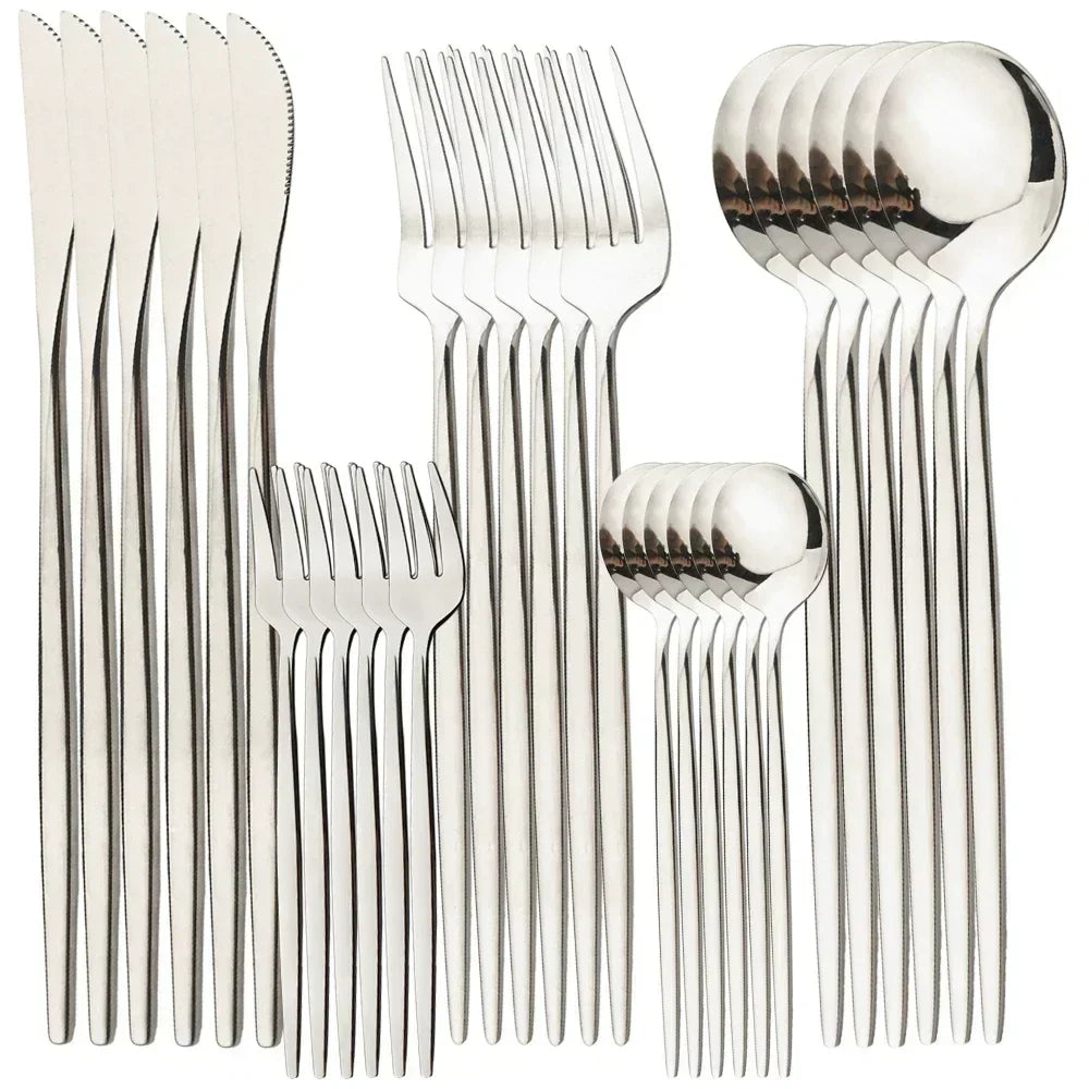 Polished Stainless Steel Cutlery Set, 30 Pieces
