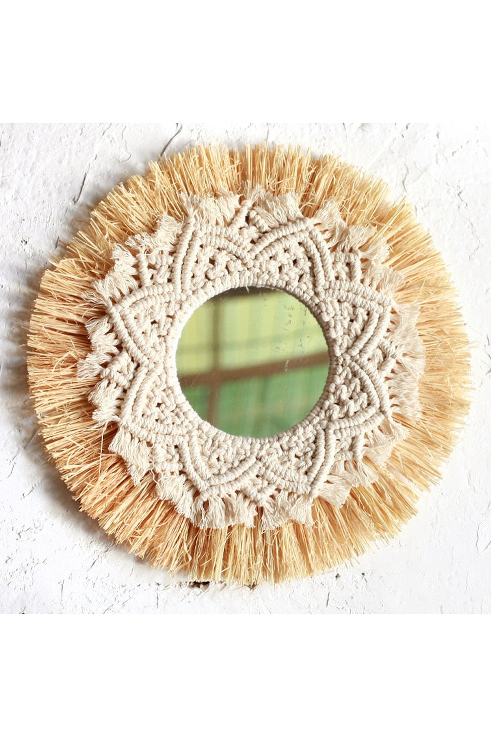 Woven Grass and Cotton Decorative Mirror, 35 cm