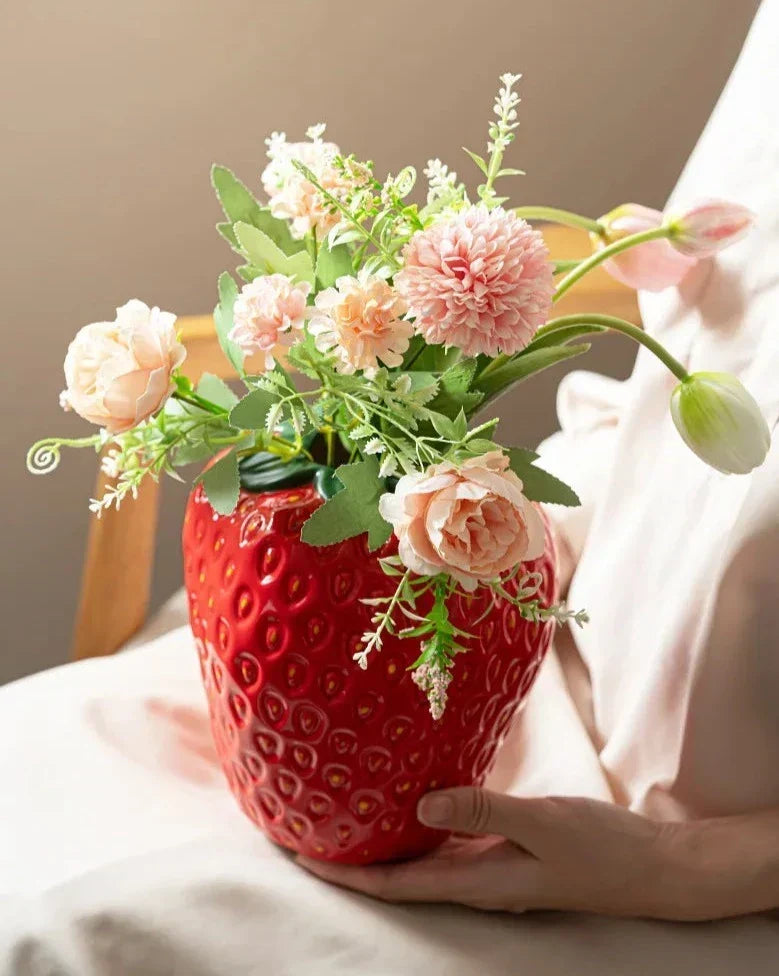 Red Strawberry Ceramic Flower Vase