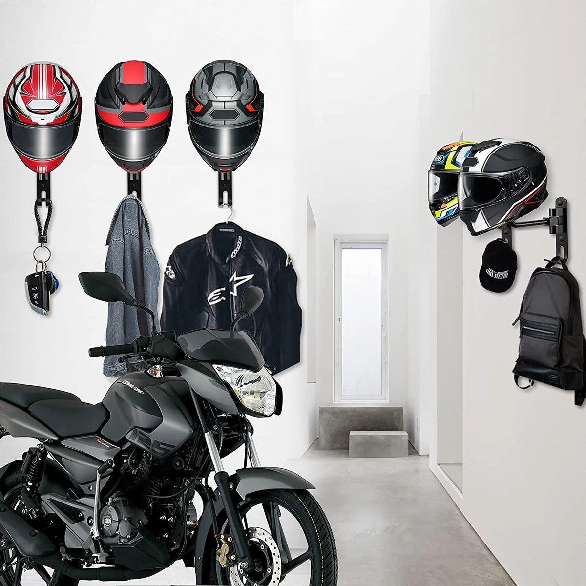 Wall-Mounted Motorcycle Helmet and Jacket Storage Rack — product view 8