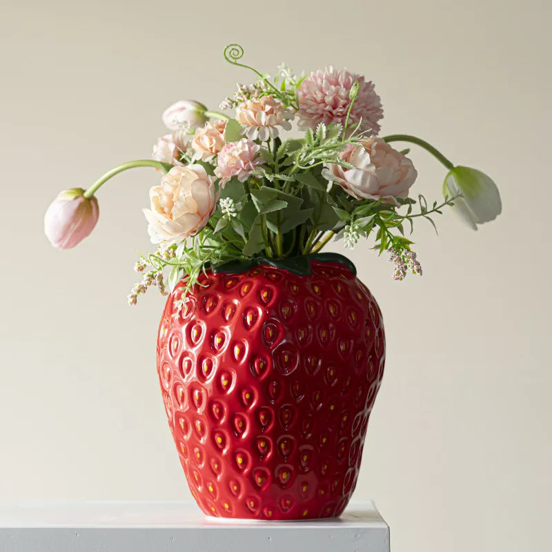 Red Strawberry Ceramic Flower Vase