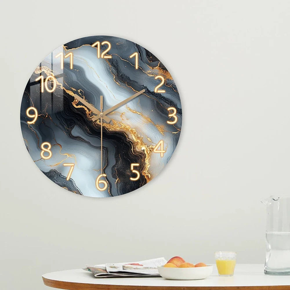 Blue & Gold Marble Wall Clock