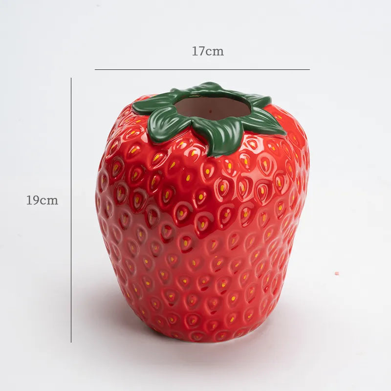 Red Strawberry Ceramic Flower Vase