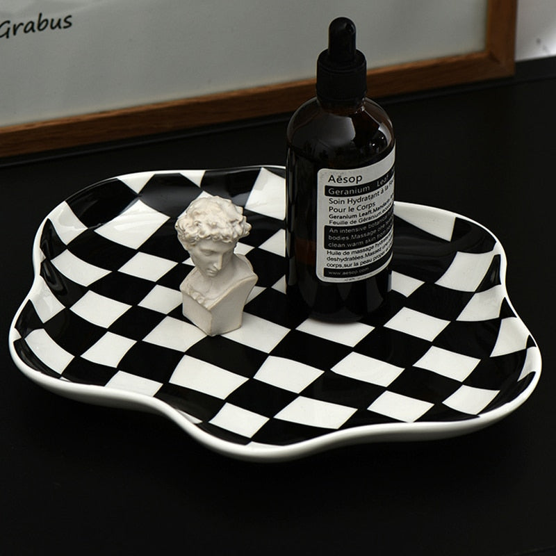 Checkerboard Ceramic Serving Tray